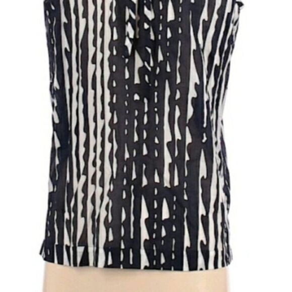 St. John SoCa Cotton Sleeveless Pleated Jewel Neck Tie Back Striped Navy Sz S - Picture 7 of 11